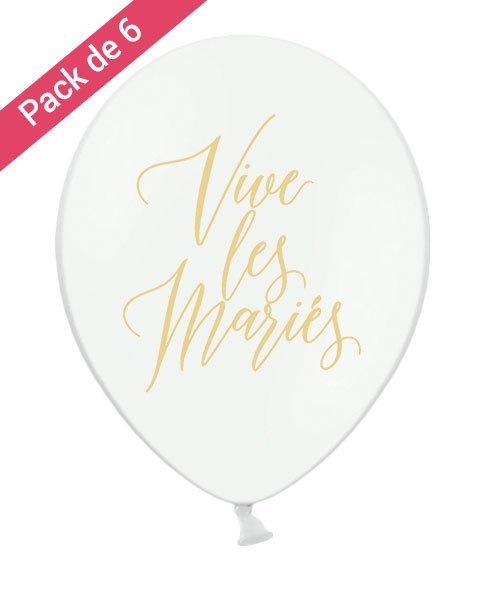 6 Ballons Mariage Blancs et Or Vive les Mariés au Meilleur Prix