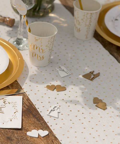 Chemin de Table Blanc et Or - Collection Just Married - Olili