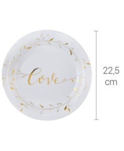 Assiettes carton Love Blanches et Or