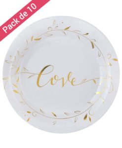 Assiettes carton Love Blanches et Or