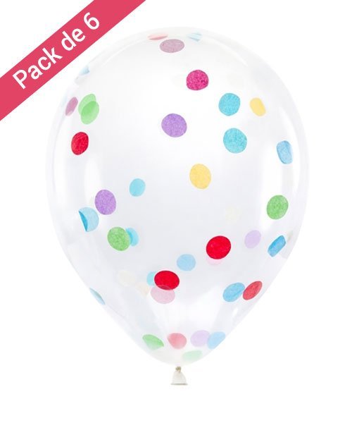 6 Ballons Confettis Multicolores - Olili