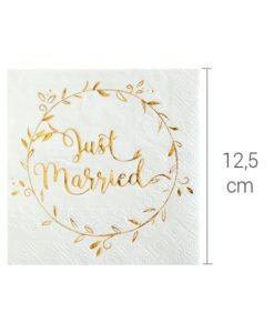 Serviettes en Papier Just Married Blanches et or
