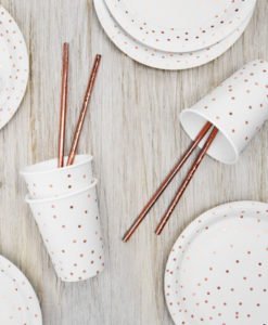 Assiettes Blanches Points Rose Gold