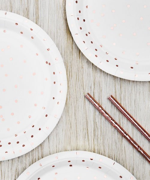 Assiettes Blanches Points Rose Gold