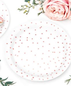 Assiettes Blanches Points Rose Gold