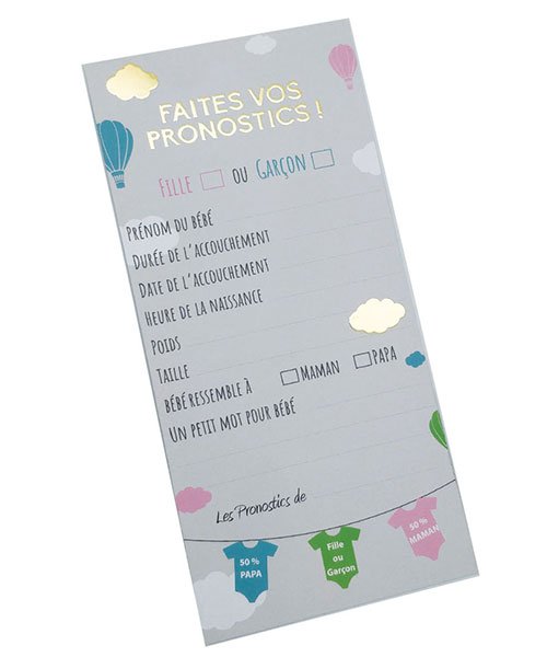 Lot de 25 Cartes Pronostics pour Baby Shower Gender Reveal Jeu des