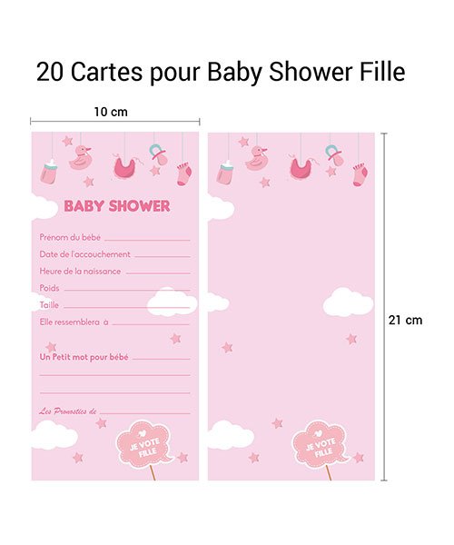 20 Cartes Pronostics pour Baby Shower Fille - Olili