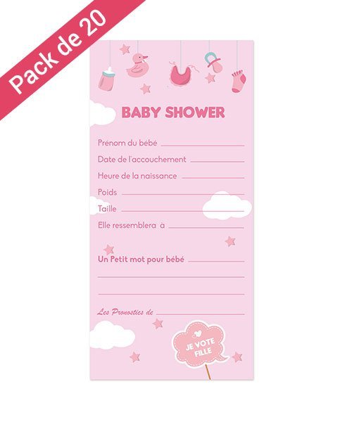 Cartes Pronostics Baby Shower Fille