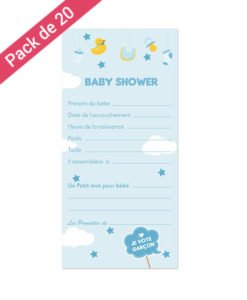 20 Cartes Pronostics Baby Shower Garçon