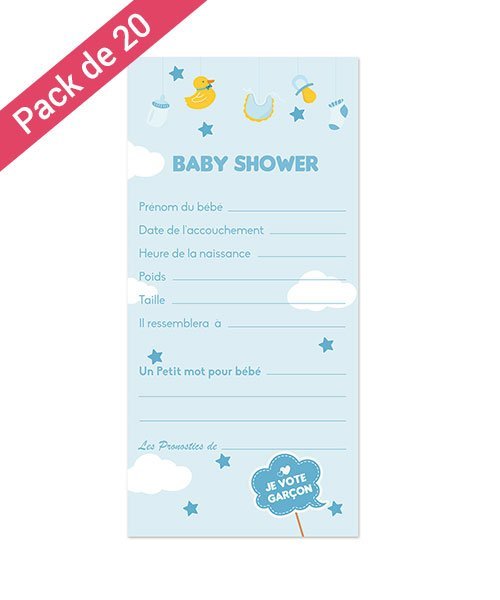 20 Cartes Pronostics Baby Shower Garçon