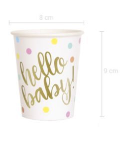 Gobelets Blancs et Or Hello Baby