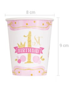 Gobelets Roses et Or pour Premier Anniversaire
