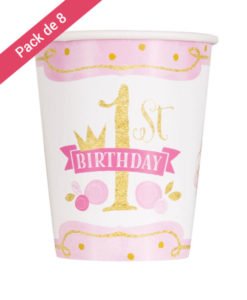 Gobelets Roses et Or pour Premier Anniversaire