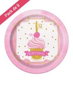 Assiettes Roses et Or pour Anniversaire 1 an