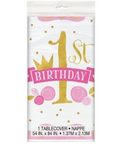 Nappe Plastique Rose et Or pour Anniversaire 1 an