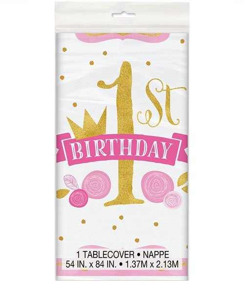 Nappe Plastique Rose Et Or Pour Un 1er Anniversaire Olili