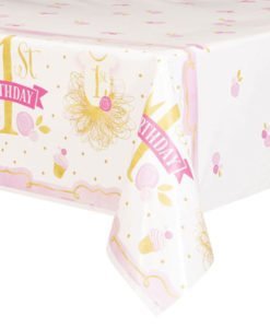 Nappe Plastique Rose et Or pour Anniversaire 1 an