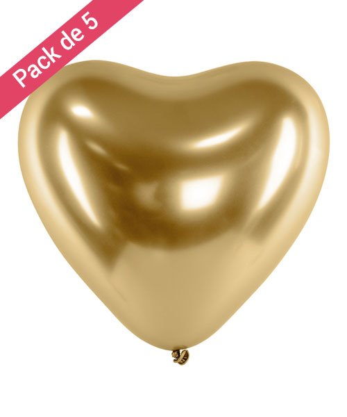 5 Ballons Cœur Latex Couleur OR Glossy - Olili