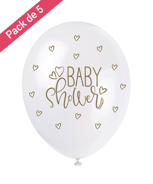 Ballons Blancs et Or pour Baby Shower