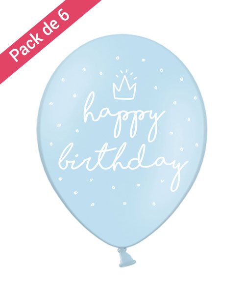 6 Ballons Bleus Happy Birthday
