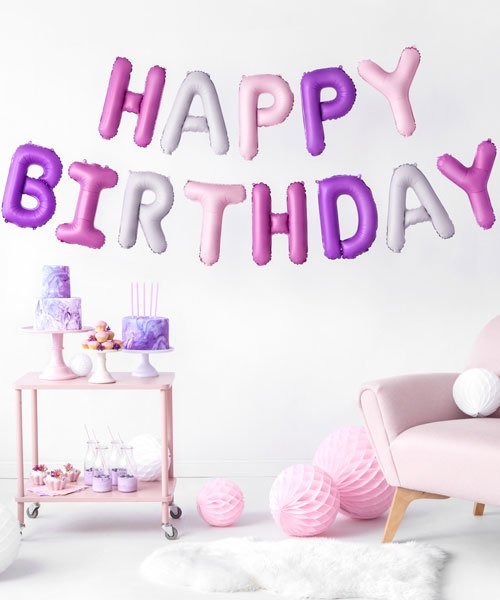 Ballons Lettres Happy Birthday Mix Rose