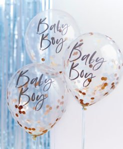 Ballons Confettis Rose Gold et Bleu