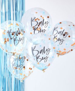 Ballons Confettis Rose Gold et Bleu