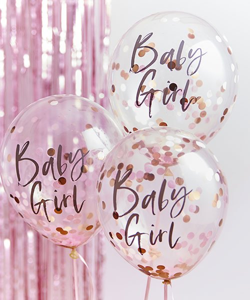 5 Ballons Confettis Fleurs Pastels, Rose Gold - Les Bambetises